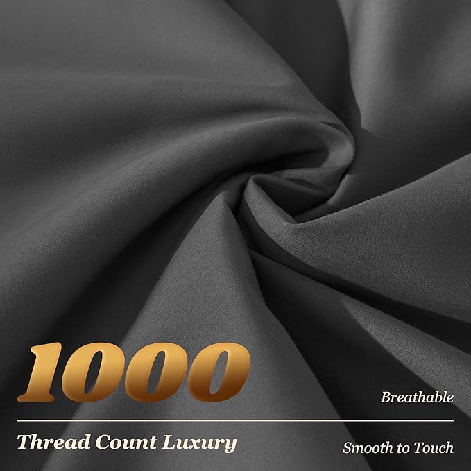 LBRO2M 1000 Thread Count 100% Cotton Sheets Set,California King Size Bed Sheet 4 Piece Sets,Long Staple,16 Inches Deep Pocket,All Season,Bedding Super Soft Comforterble Breathable,Sateen(Black)