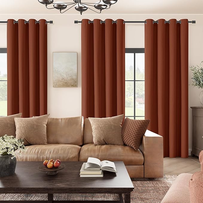 ChrisDowa 100% Blackout Terracotta Solid Curtains 84 Inches Long 2 Panels for Bedroom Living Room,Farmhouse Room Darkening Thermal Insulated Soundproof Grommet Top Window Treatment Drapes,52x84