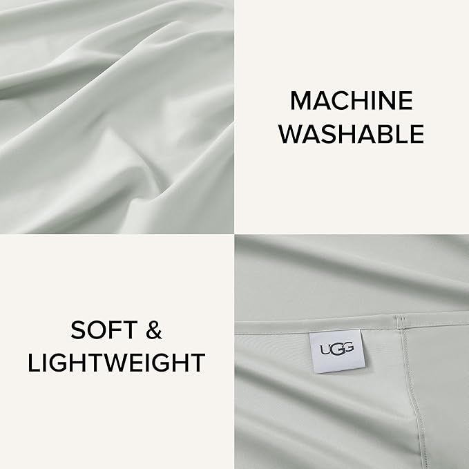 UGG Cali King Sheet Set 4-Piece Luxury Cooling Sheets Deep Pockets Premium Bedding with 2 Shams Hypoallergenic Machine Washable Soft Lightweight Bed Set for Room, California King, Mineral Green (Hedi)