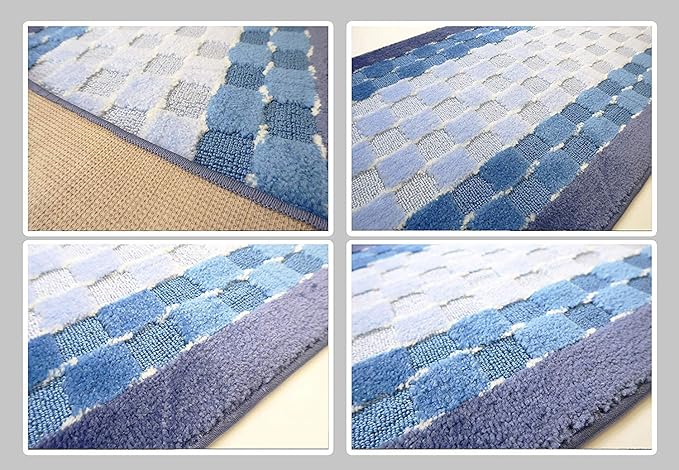 Custom Length Hallway Runner Rug,Slip Resistant,Checkered Blue, 26 Inch X 9 feet, Sold and Priced Per Foot