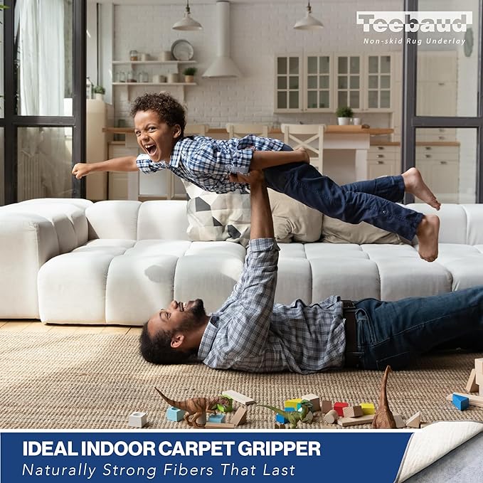 3' x 12' Non-Slip Rug Pad, Reversible Gripper, Non Skid Pads for Hardwood, Vinyl, Tile, Laminate Floors, Keep Area Rugs Secure, Natural Materials Safe for Indoor Flooring, ¼” Thick