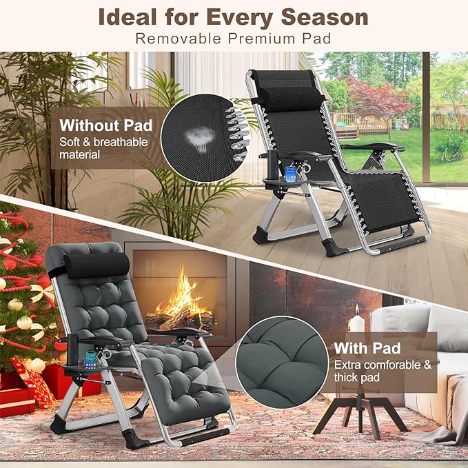 DoCred Comfy Chair, Folding Chair Recliner Chair for Bedroom and Living Room, Folding Reclining Patio Chairs Lounge Chair with Removable Cushion for Indoor Outdoor