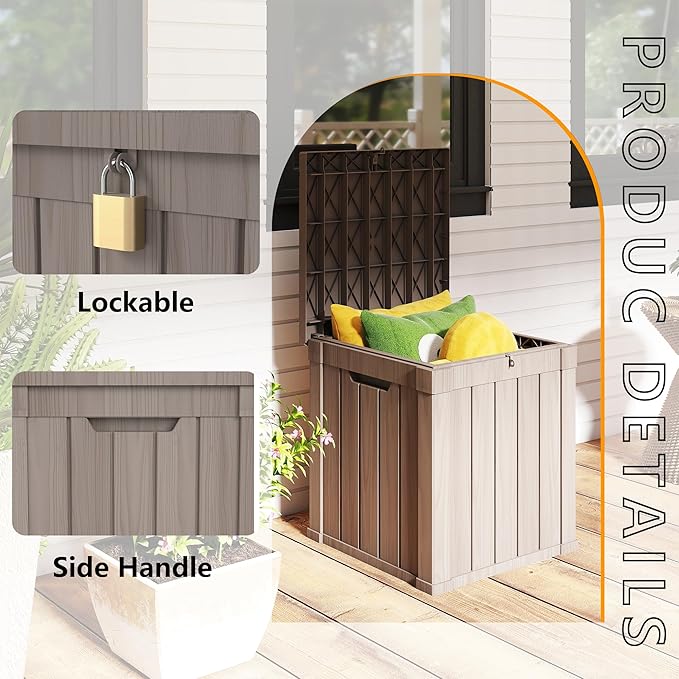 50 Gallon Deck Box Plus,Outdoor Storage Box Lockable,Waterproof for Patio Furniture, Garden Tools, Pool Accessories, Package Delivery Boxes For Outside, Greige