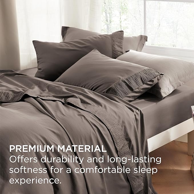 Bedsure Full Size Bed Sheets - 4 Pieces Soft Full Sheet Set - Breathable & Cooling - Hotel Luxury - Easy Care Polyester Microfiber Bedding for Women, Men, Taupe