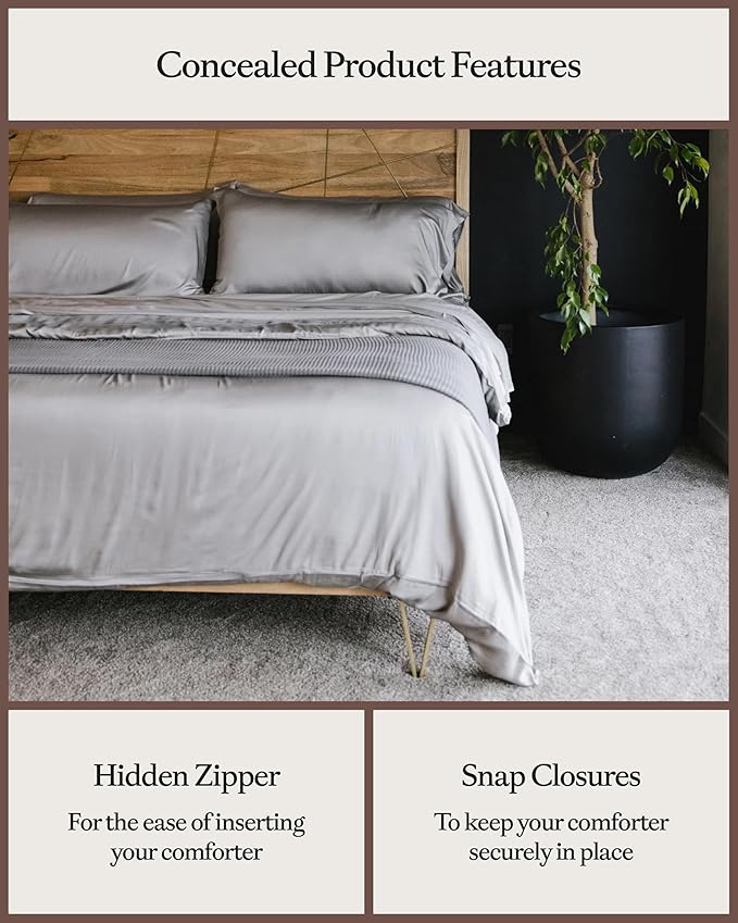 Cozy Earth Luxury Duvet Cover King - 100% Viscose from Bamboo - Ultra-Soft, Cooling & Lightweight Duvet Cover - Temperature-Regulating Bedding with Concealed Zip & Interior Snap Closures - Dove Grey