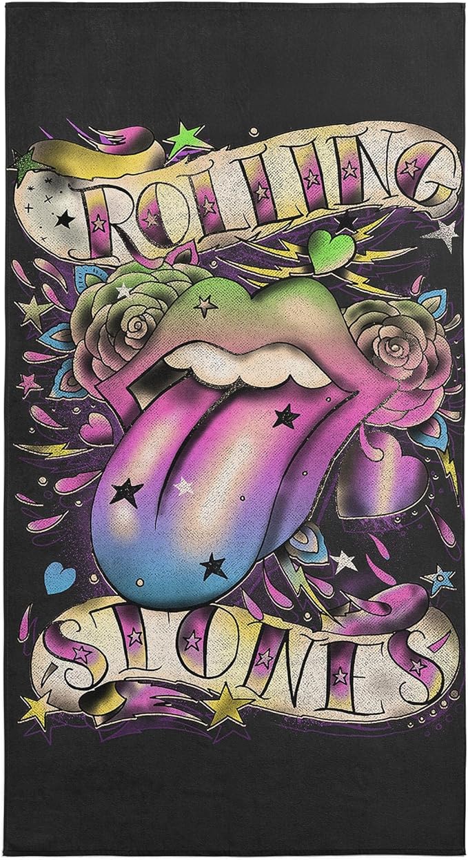 Northwest The Rolling Stones Tatto Rainbow Beach Towel, Rock and Roll Pool and Bath Towel, Soft and Absorbent, Quick Dry, 30 x 60 inches
