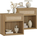 SICOTAS Night Stand Set of 2 26" Wide Large Nightstands with Drawer & Shelf Storage Rattan Bedside Table Boho End Table Tall Bed Side Tables Night Stands for Bedroom Living Room Sofa Office, Amber Oak
