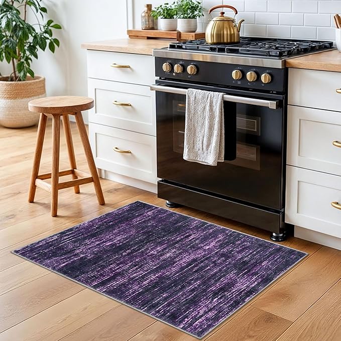 2x3 Modern Abstract Rug for Entryway, Purple White Super Soft Small Area Rug, Washable Non-Slip Kitchen Rugs, Low-Pile Mat for Bedside, Indoor Door Mat