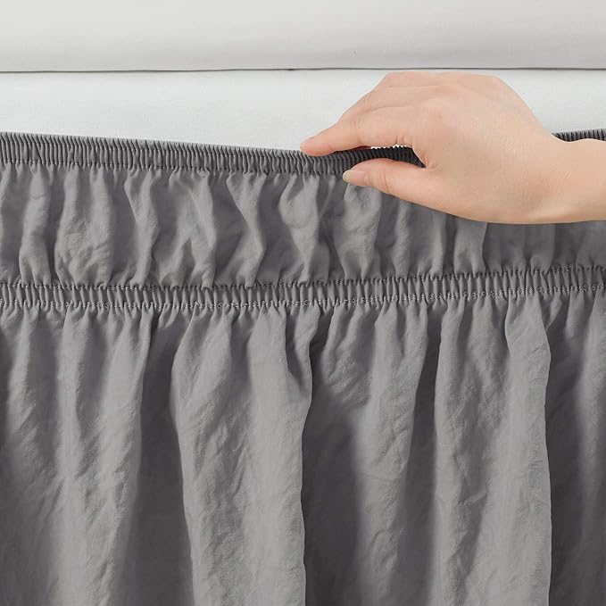 Lush Decor Ruched Ruffle Elastic Easy Wrap Around Bed Skirt Single Queen/King/Cal King Dark Gray - Queen Bed Skirt - Dust Ruffle - Gray Bedskirts