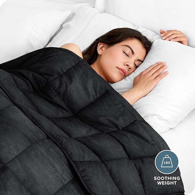 Bare Home Weighted Blanket Twin or Full Size 10lb (40" x 60") - Minky Fleece - Premium Heavy Blanket Nontoxic Glass Beads (Black, 40"x60")