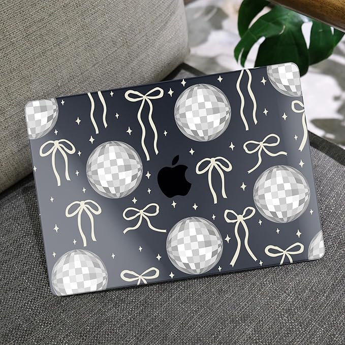 MEEgoodo for MacBook Air 13 inch Case 2021 2020 2019 2018 Released A2337 M1 A2179 A1932 with Touch ID, Plastic Hard Shell & Keyboard Cover Compatible with MacBook Air Case 13.3,Silver Disco Balls&Bows