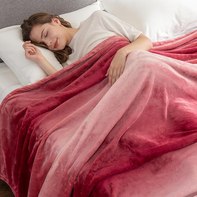 Berkshire Blanket-Classic Heavyweight Soft Printed VelvetLoft® Plush Blanket, Full/Queen Size Soft Fuzzy Warm Blanket for Couch Sofa Bed, Ombre Burgundy, 90in x 90in
