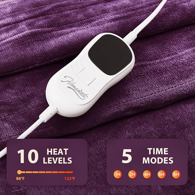Homemate Electric Heated Blanket King Size - 100"x90" Heating Blanket King Size Dual Control 1/2/4/6/8 Hours Auto-Off 10 Heat Level Over-Heat Protection Flannel Sherpa ETL Certification