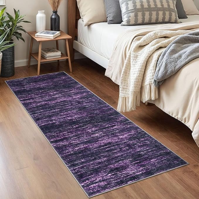 2x5 Modern Abstract Runner Rug for Hallways, Purple White Super Soft Hallway Decor Kitchen Rugs with Non-Slip, Non-Shedding Washable Rug for Hallways Entryway Bedroom Indoor