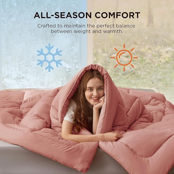 Bedsure Comforter Duvet Insert - Quilted Comforters Full Size, All Season Duvet, GentleSoft Down Alternative Bedding, with 8 Tabs, Gifts for Women/Men, Dusty Pink, Full 86 x 82 Inches