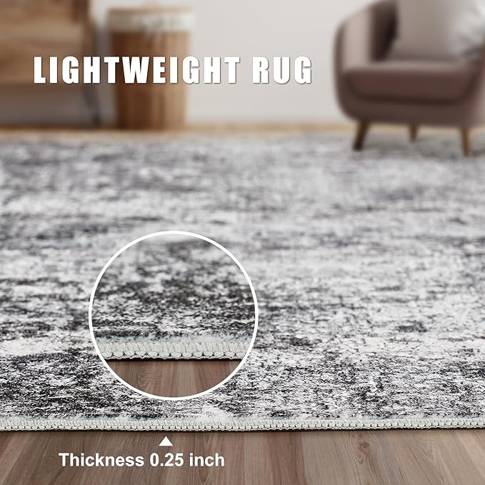 Square Area Rug Living Room Rugs - 5x5 Washable Large Soft Indoor Neutral Modern Abstract Low Pile Rug Carpet for Bedroom Dining Room Farmhouse Home Office - Grey