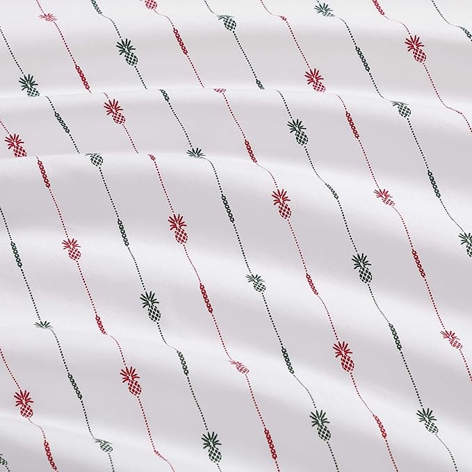 Tommy Bahama - King Size Sheet Set, Crisp & Cool Cotton Percale Bedding with a Smooth Lightweight Feel, 4 Piece Holiday Bed Sheets with Matching Pillowcases (Pineapple Pinstripe Red)
