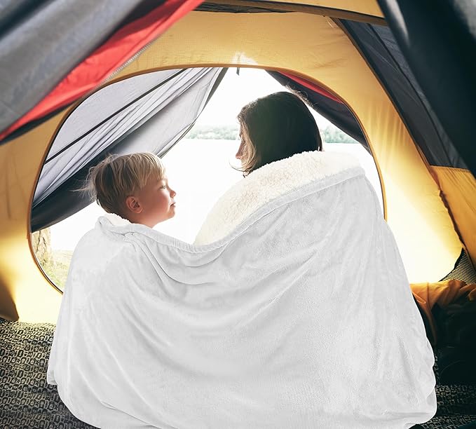 Utopia Bedding Sherpa Blanket Queen Size (White, 90x90 Inches) - Soft Plush Fleece Reversible Blanket for Bed, Sofa, Couch, Camping and Travel