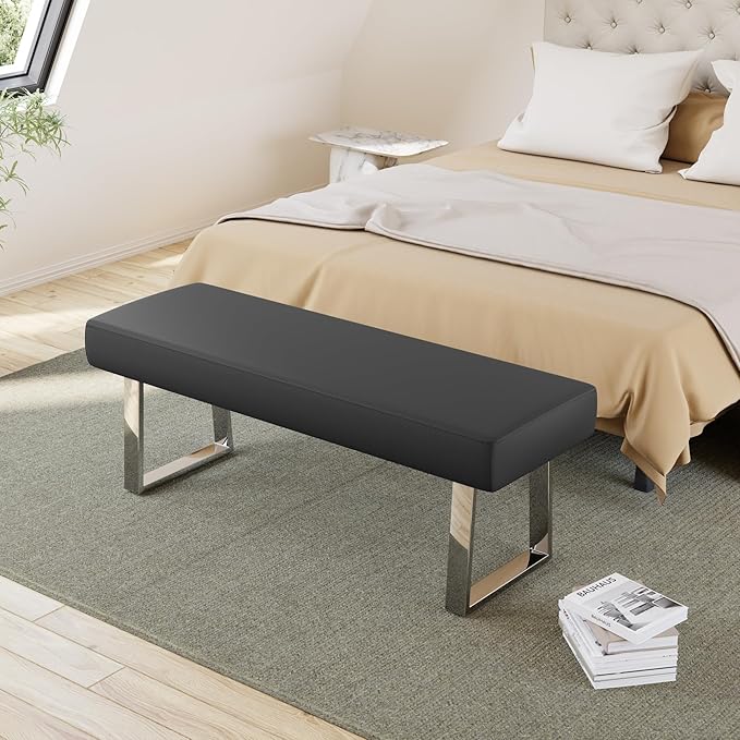 JIEXI Bedroom Bench Bed end upholstered Bench Indoor Corner Small Footstool with Metal Legs, for Kitchen entryway Dining Room and Living Room Window