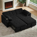 70" Queen Size Sofa Bed for Living Room – Pull-Out Sleeper Sofa Couch with Cup Holder, Phone Holder, USB Charging Port, Solid Wood Frame, Easy Assembly, Space-Saving Design for Small Apartments