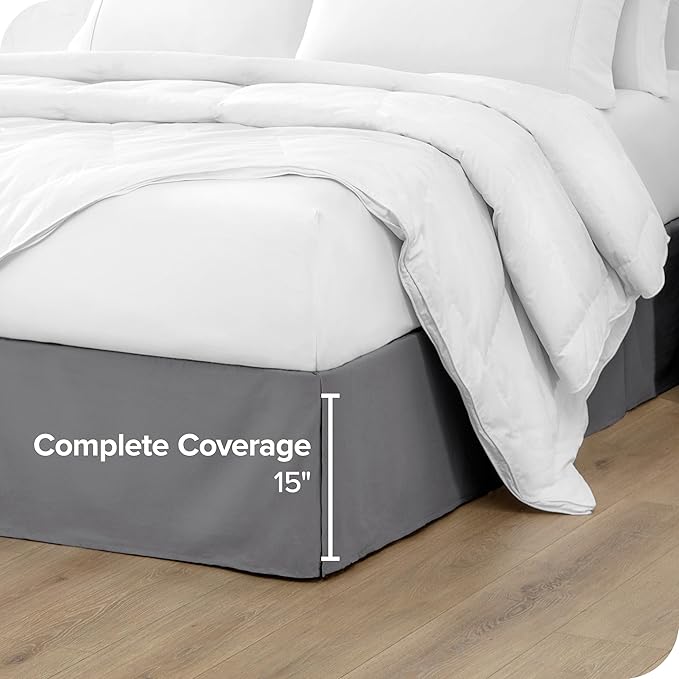 Bare Home Kids Twin Bed Skirt - 15-Inch Tailored Drop Easy Fit - Bed Skirt for Beds - Center & Corner Pleats (Twin, Grey)