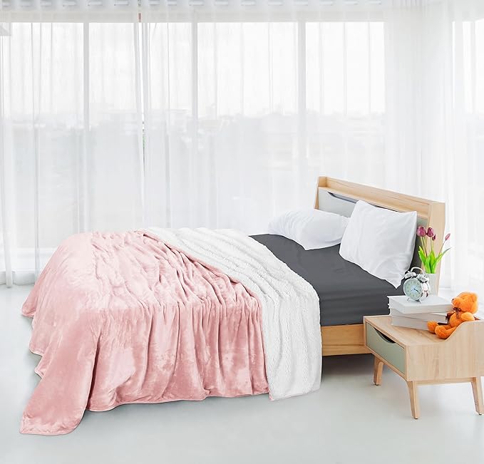 Utopia Bedding Sherpa Blanket Queen Size (Pink, 90x90 Inches) - Soft Lightweight Plush Fleece Reversible Blanket for Bed, Sofa, Couch, Camping and Travel