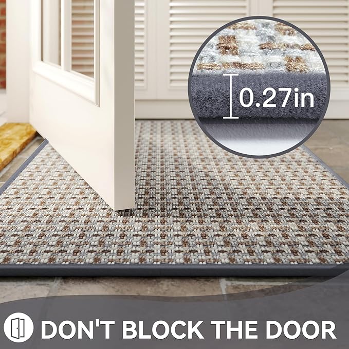 Indoor Door Mat 36x60 Dirt Resistant and Absorbent, Non-Slip Rubber Backing Floor Mats, Easy Clean Low-Profile Door mat for Entryway, Front Door, Inside Entrance Gray