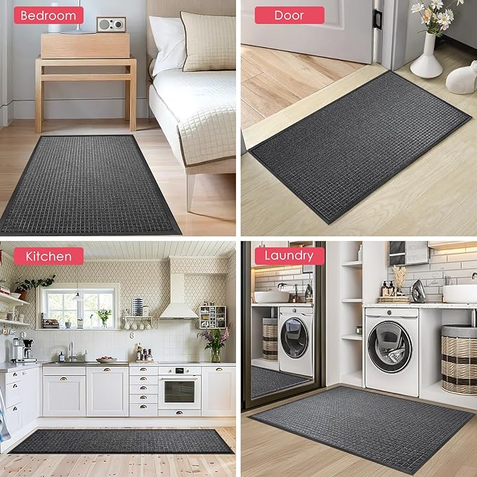 Kuyal Front Door Mat, 2'*4' Door Mat for Inside Outside Entrance,Waterproof Welcome Mats with Non-Slip Backing, Indoor Outdoor Entryway, Commercial Floor Mats, Durable & Easy to Clean, Dark Gray