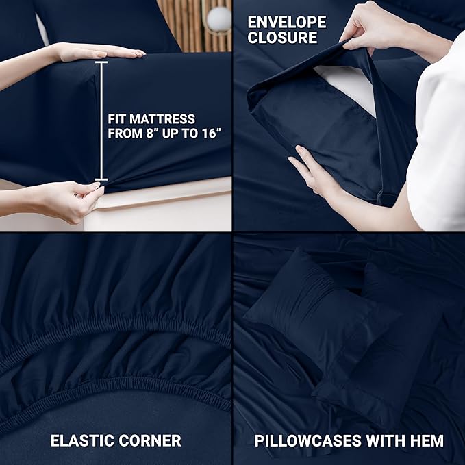 Utopia Bedding Full Bed Sheets Set - Pack of 10 Sheet Sets - Perfect for Spa, Hotel, & Guest Bedroom - Brushed Microfiber - Shrinkage and Fade Resistant - Easy Care (Navy Blue)