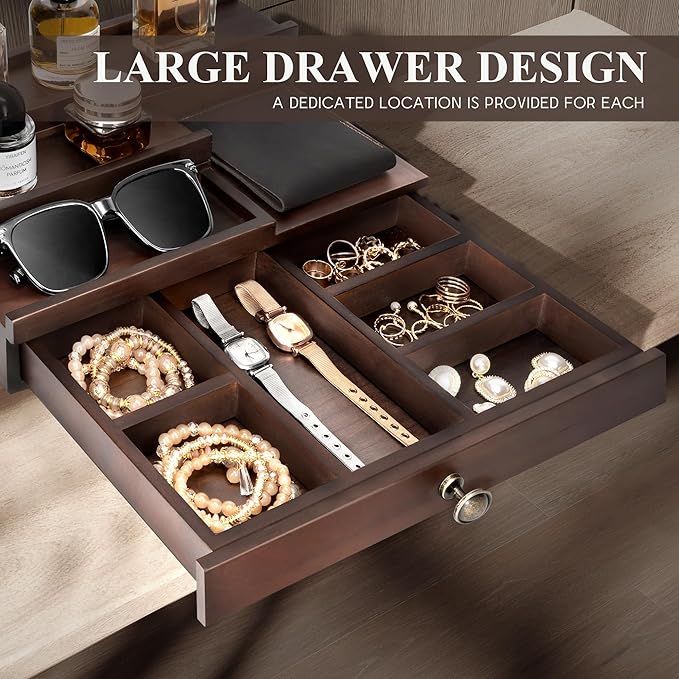 EOSAHR Farmhouse Cologne Organizer for Men - 3 Tier Perfume Organizer with Hidden Compartment and Storage Drawer - Great Gift for Boyfriend or Dad (Retro Brown)