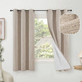 Linen Blackout Curtains for Bedroom Narrow Window, Thermal Insulated Complete Light Blocking Privacy Soundproof Small Curtains for Basement, Each 38 Inch Wide 63 Inch Length 2 Panels, Beige