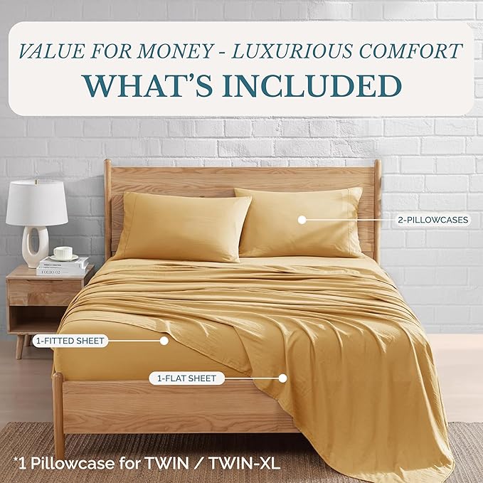 Casa Platino Twin Bedding Set, Ultra Soft & Cozy Bedding, Pre-Washed Twin Sheets, Brushed Microfiber Sheets, Fade Resistant, Includes Flat Sheet, Fitted Sheet and 1 Pillowcase – Cocoon
