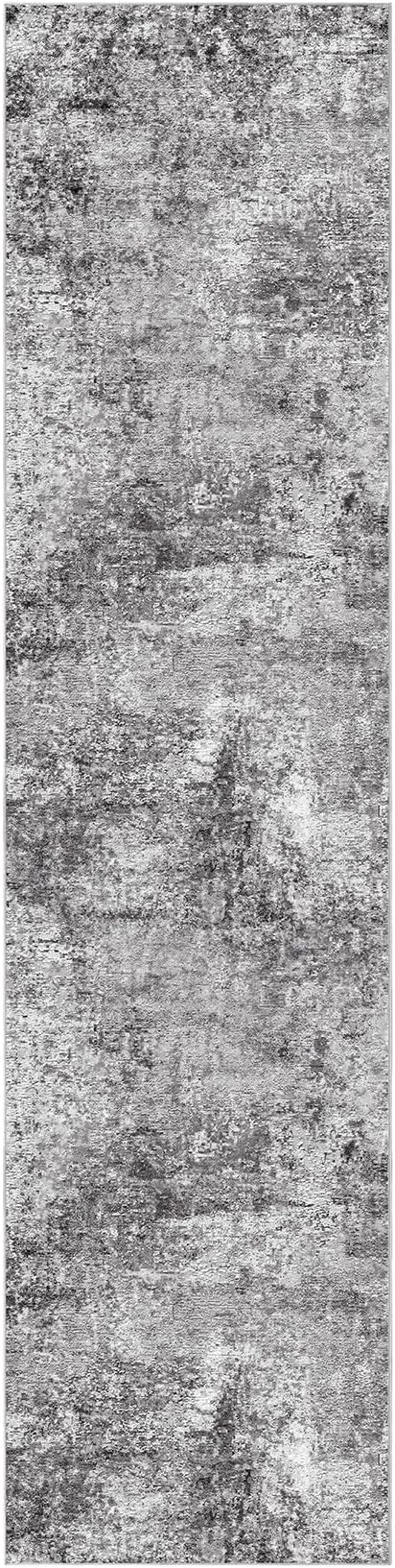 Washable Runner Rug for Hallway: 3x12 Neutral Modern Abstract Low Pile Area Rug with Non-Slip Backing - Carpet for Bedroom Kitchen Laundry Entryway Bathroom Indoor - Grey
