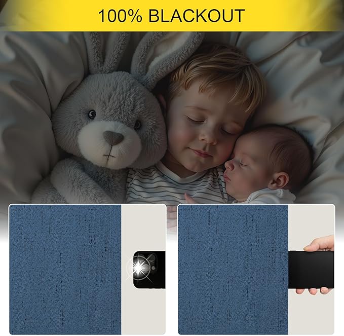 Navy Blue Linen Textured Blackout Curtains 72 Inches Long for Bedroom Nursery Room Darkening Thermal Insulating Window Black Out Nautical Curtains for Living Room Door Back Tab 72 Length 2 Panels Set