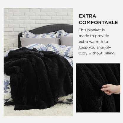 Bedsure GentleSoft Fuzzy Sherpa Faux Fur Twin Blanket Black Cozy Gifts for Women Men, Soft Fleece Plush Warm Minky Thick Blanket Twin Size for Bed, Couch, Dorm Essentials Black Decor Gifts, 60x80