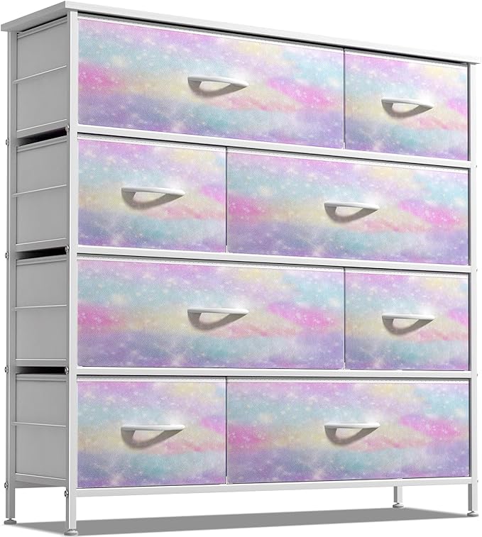 Sorbus Dresser with 8 Drawers - Furniture Storage Chest for Kid’s, Teens, Bedroom, Nursery, Playroom, Clothes, Toys - Steel Frame, Wood Top, Fabric Bins (Tie-dye)