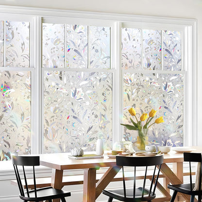 HIDBEA Window Privacy Film, 3D Stained Glass Static Cling - Sun Blocking Anti-UV Heat Control, Reusable Decorative Film for Home/Office Doors, Rainbow Tulip Design (29.5 in x 78.7 in)