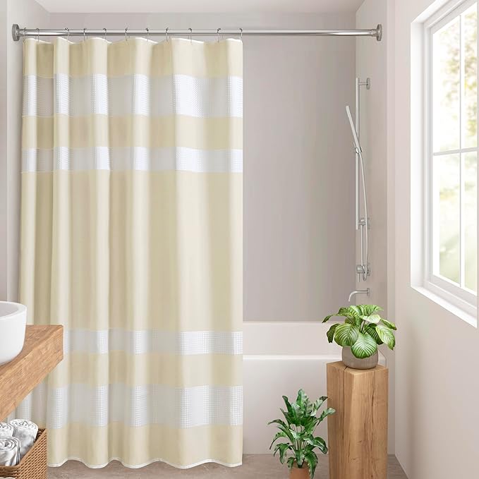 Madison Park Shower Curtain Spa Waffle Weave Long Shower Curtain for Bathroom 3M Scotchgard Moisture Management, Spa Quality Modern Shower Curtains for Bathroom, Long: 72x78 Cream