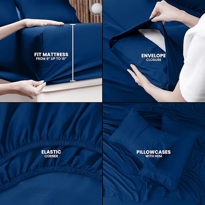 Utopia Bedding Full Sheet Set – 4 Piece Bed Sheets for Full Size Bed, Soft and Breathable Microfiber, Includes 1 Fitted Sheet, 1 Flat Sheet and 2 Pillowcases (Dusk Blue)
