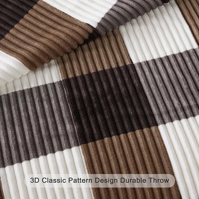Blanket for Women, Sherpa Throw Blanket for Couch, Flannel Cozy Soft Checkered Blanket for Bed - Fleece, Dark Brown, 60x80 Inches