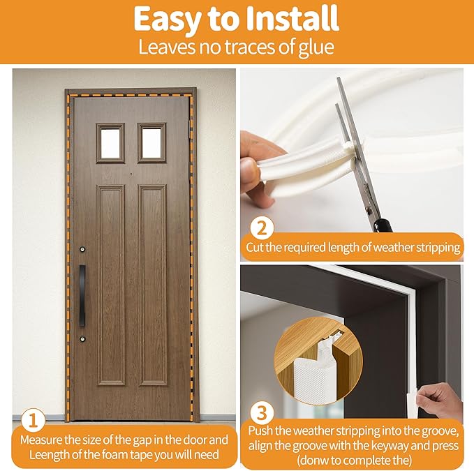40FT Weather Stripping Door Seal Strip – Soundproof Door Frame Seal for Large Gaps, Easy Installation, Noise Cancelling (White)