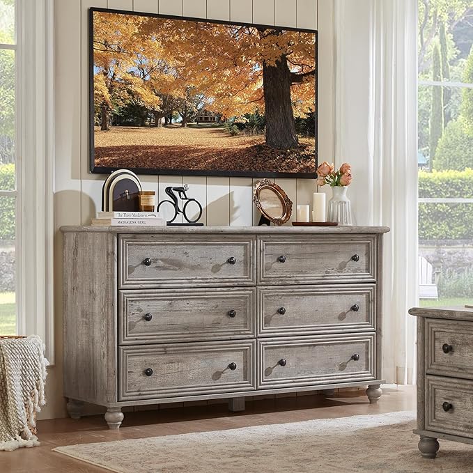 Farmhouse Dressers & Night Stand Set of 4, Wood 54" Wide Dresser & 45" Tall Chest of Drawers, 18" with Charging Station Nightstand Set of 2, Bedroom Furniture Dresser Set for Home Living Room Hallway