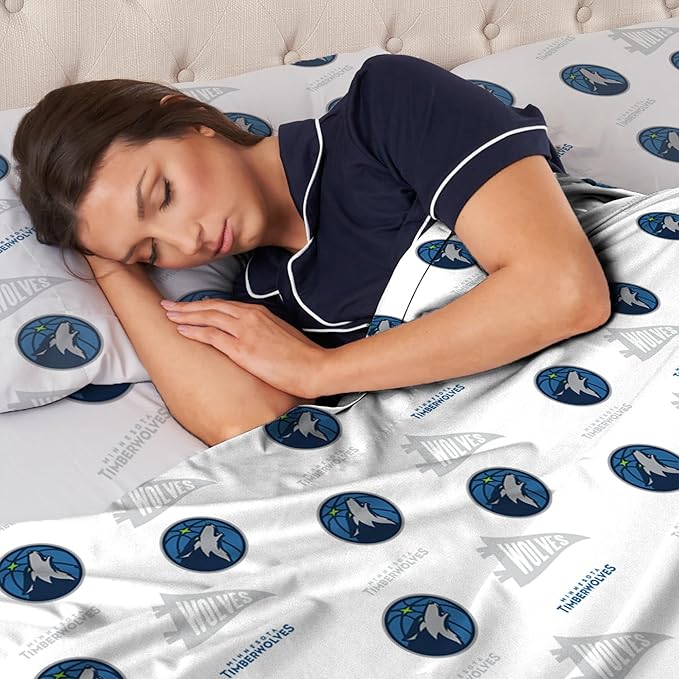 Northwest Officially Licensed Minnesota Timberwolves NBA Queen Size Sheet Set – Soft Team Logo Bedding for Dorms, Bedrooms, Fan Caves & Game Day Style