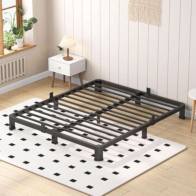 4 Inch Queen Heavy Duty 3500 lbs Bed Frame with Round-Corner Legs & Anti-Squeak Design – Quick Assembly Metal Platform, No Box Spring Needed
