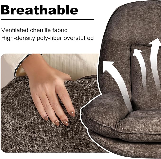 360°Free Swivel Accent Chair Set of 2 for Living Room, Slightly 20°Rocking, 24" High Backrest Upholstered Armchair, Ergonomic Design, Chenille Breathable Soft Fabric Modern Single Sofa, Brown