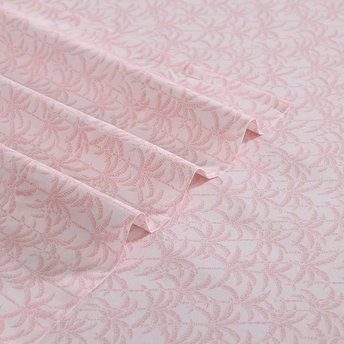 Tommy Bahama - King Sheets, Organic Cotton Coastal Bedding Set, Softens with Each Wash, 200 Thread Count (Lovely Palms Pink, King)