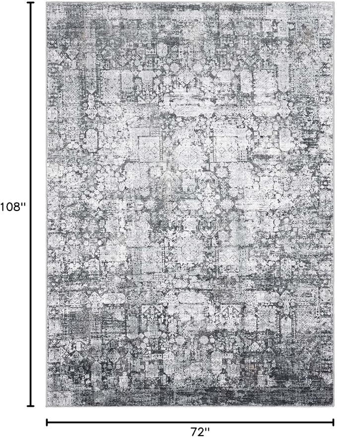 Area Rug 6×9, Large Vintage Boho Rug,Ultra-Soft Low Pile, Washable, Non Slip,Stain Resistant, Printed Carpet for Living Room Bedrooms Playroom Office Kitchen, Dark Stone