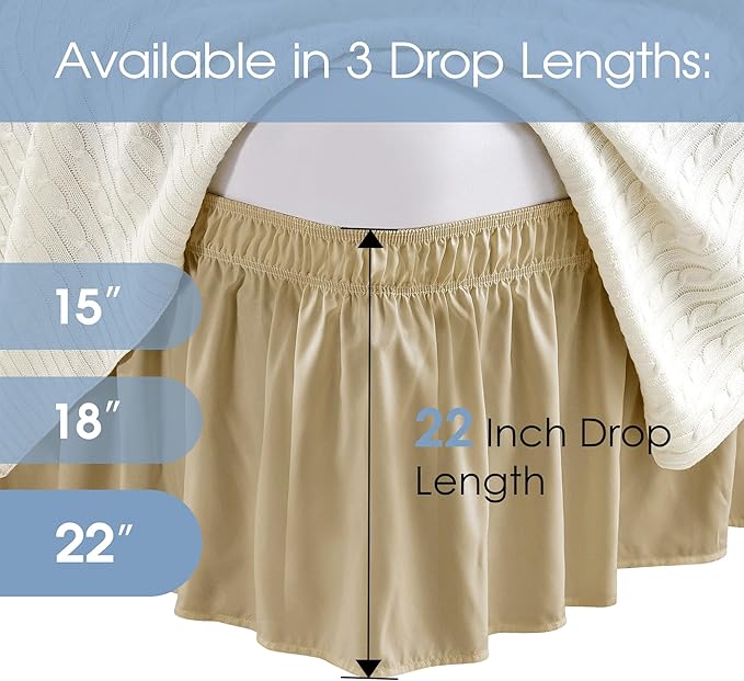FreshCulture Full Bed Skirt, Elastic Wrap Around Bed Skirt Full Bed, Easy Fit with 22-Inch Tailored Drop, Hotel Quality Dust Ruffle for Full Size Bed, Bed Skirt Full Size (Beige)