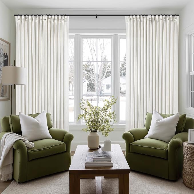 Ivory White Extra Wide Pinch Pleat Linen Curtains 84 Inches Long for Living Room Sliding Glass Door 100 Inch Wide Curtain Memory Trained Pleated Drape with Hooks Rings 100x84 Large Window Curtain