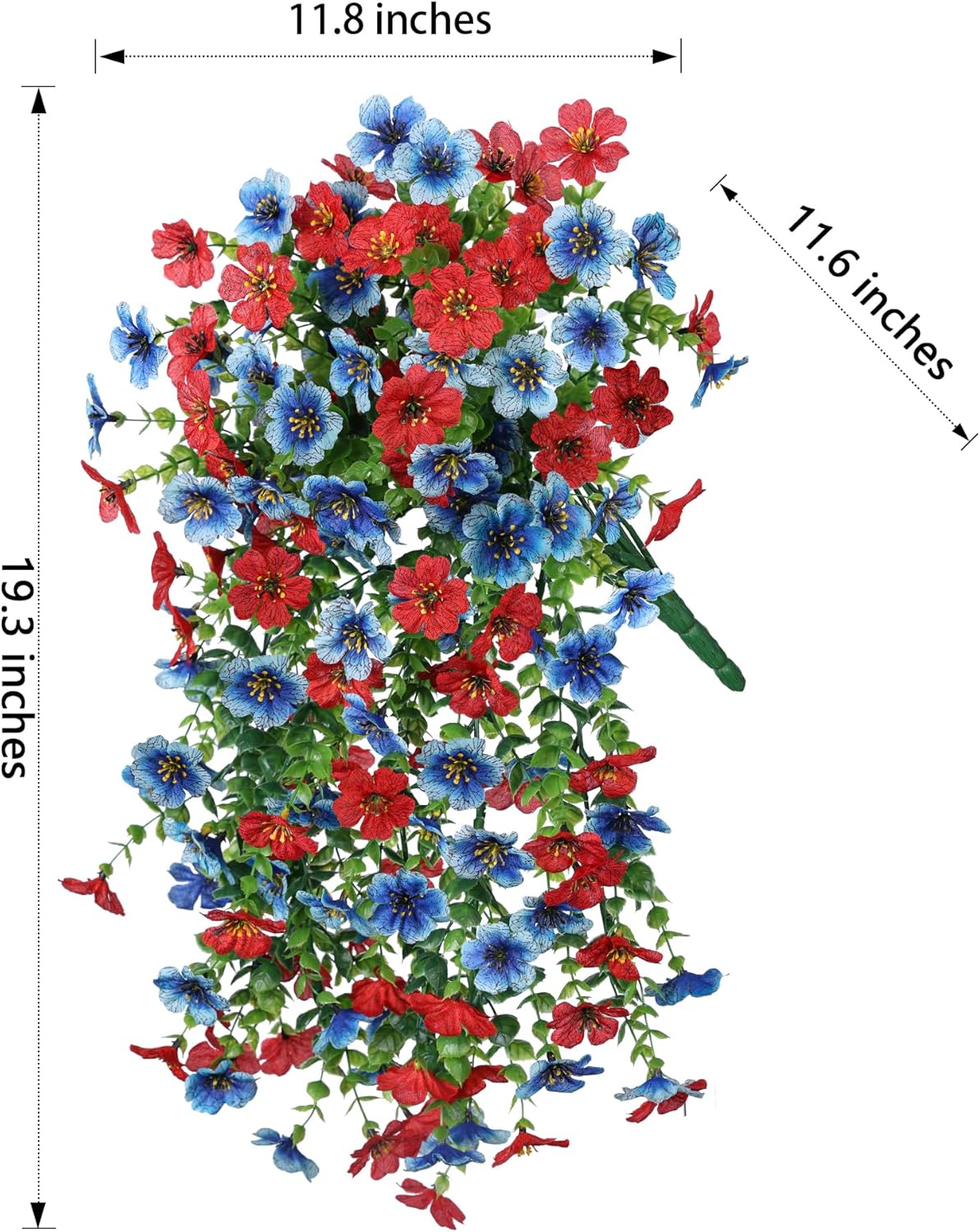 INSPRING Artificial Faux Hanging Flowers Plants for Spring Outdoor Outside Decoration, 2 PCS Fake Silk Daisy with Eucalyptus UV Resistant Realistic Trailing Vines for Balcony Patio Porch (BlueRed)